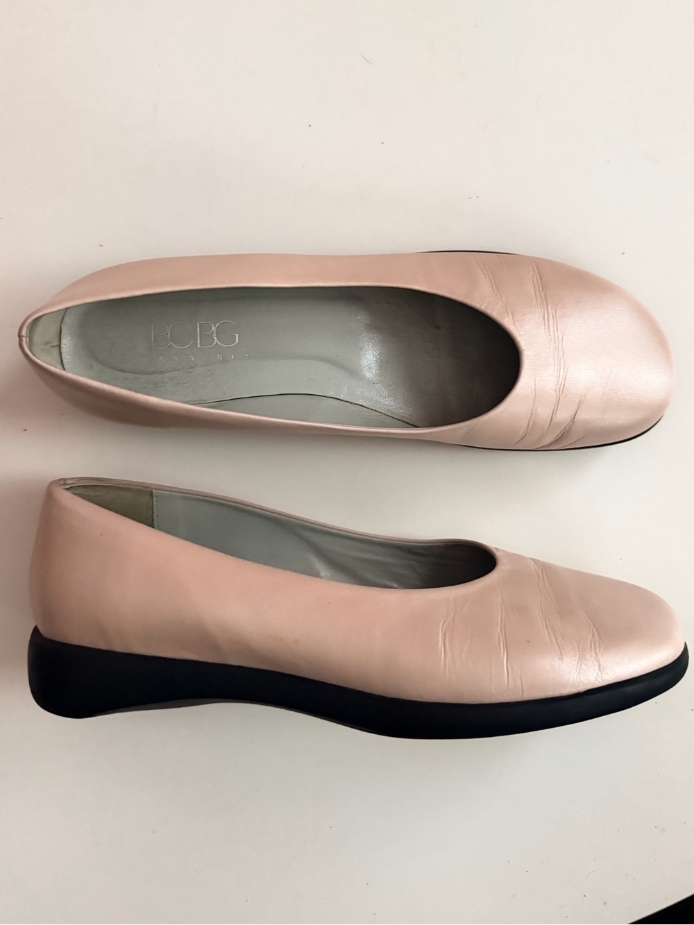 BCBG Pale Pink Leather Wedge Ballet Flats